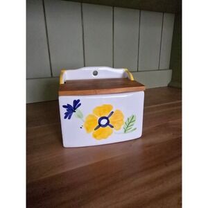 Vintage Hand Painted Ceramic Wall Box with Wooden Lid – Floral Folk Style